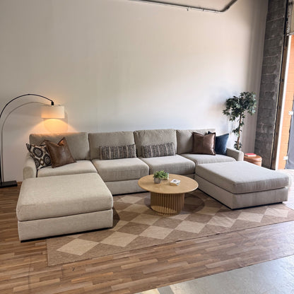 Oak Double Chaise in Beige Performance Fabric