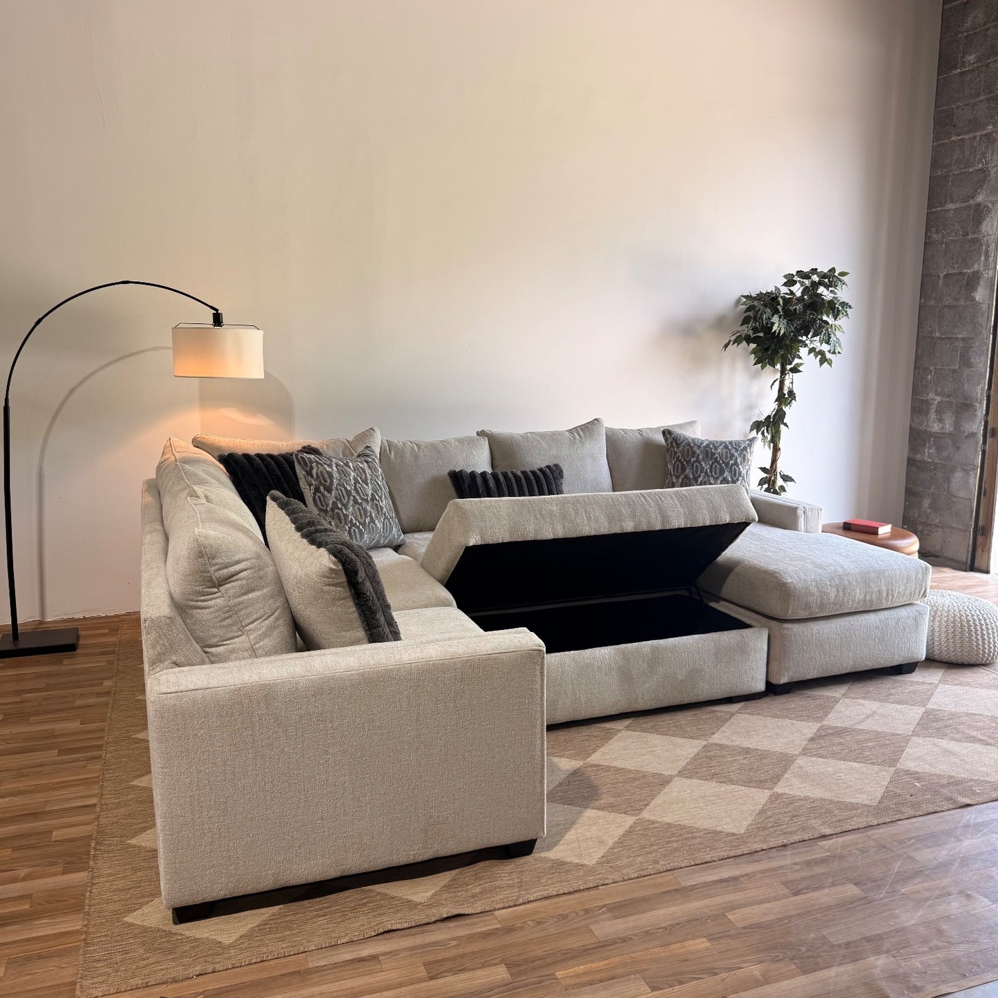 Carter Sectional + Ottoman in Beige Fabric