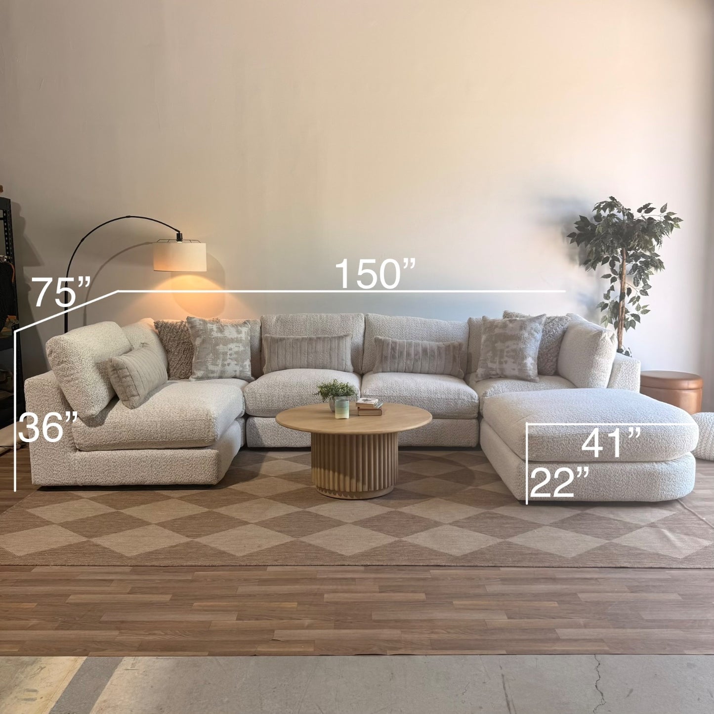 Georgia U-Shape Sectional in Cream Boucle — Kindred Couches