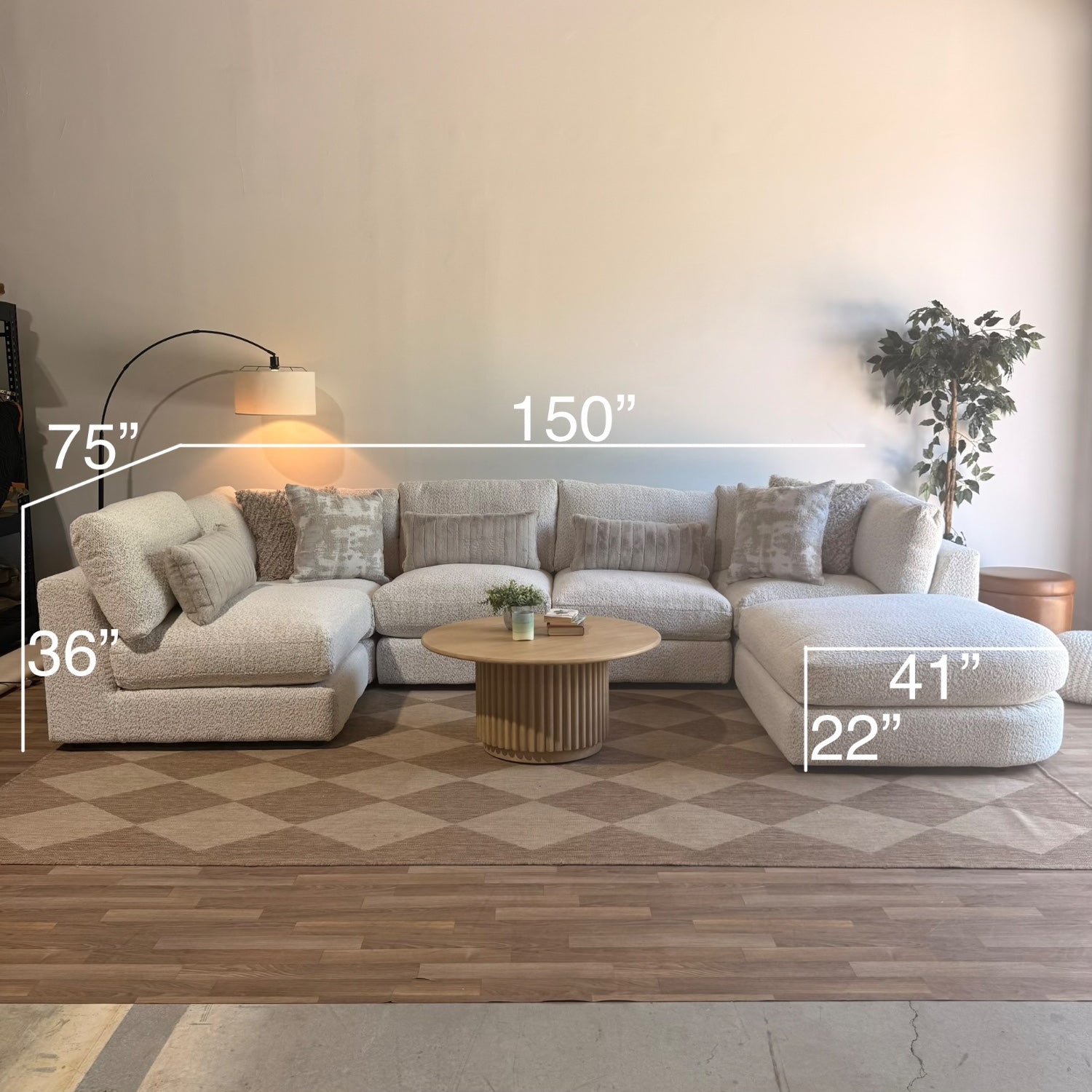 Georgia U-Shape Sectional in Cream Boucle — Kindred Couches