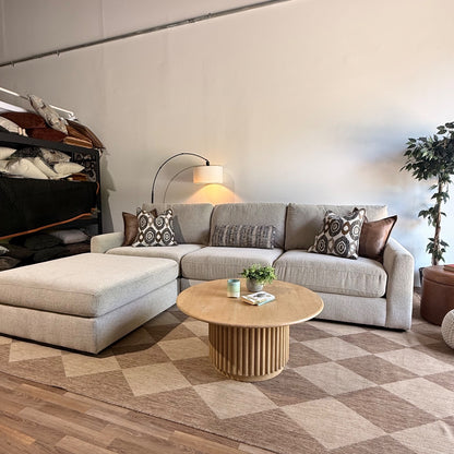 Oak Sofa + Ottoman in Beige Performance Fabric
