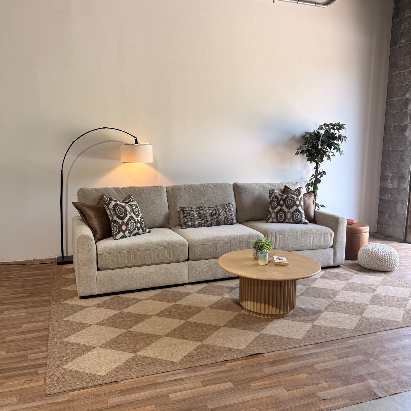 Oak Sofa in Beige Performance Fabric