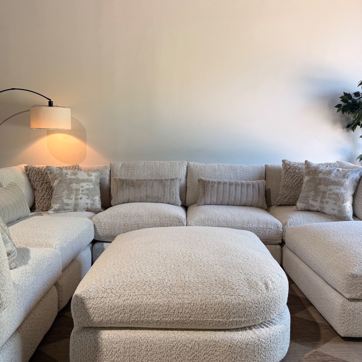 Georgia Grand Corner Sectional + 2 Ottomans in Cream Boucle
