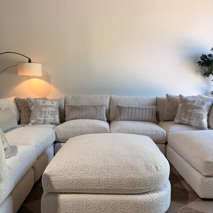 Georgia Grand Corner Sectional + 2 Ottomans in Cream Boucle