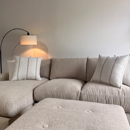 Parker Left Chaise Sectional + Ottoman in Beige Chenille — Kindred Couches
