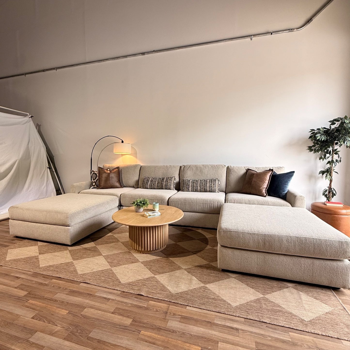 Oak Double Chaise in Beige Performance Fabric