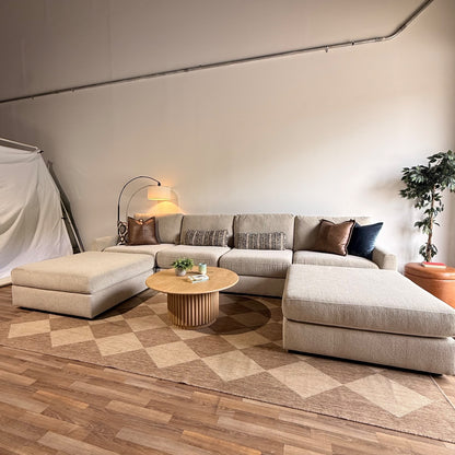 Oak Double Chaise in Beige Performance Fabric