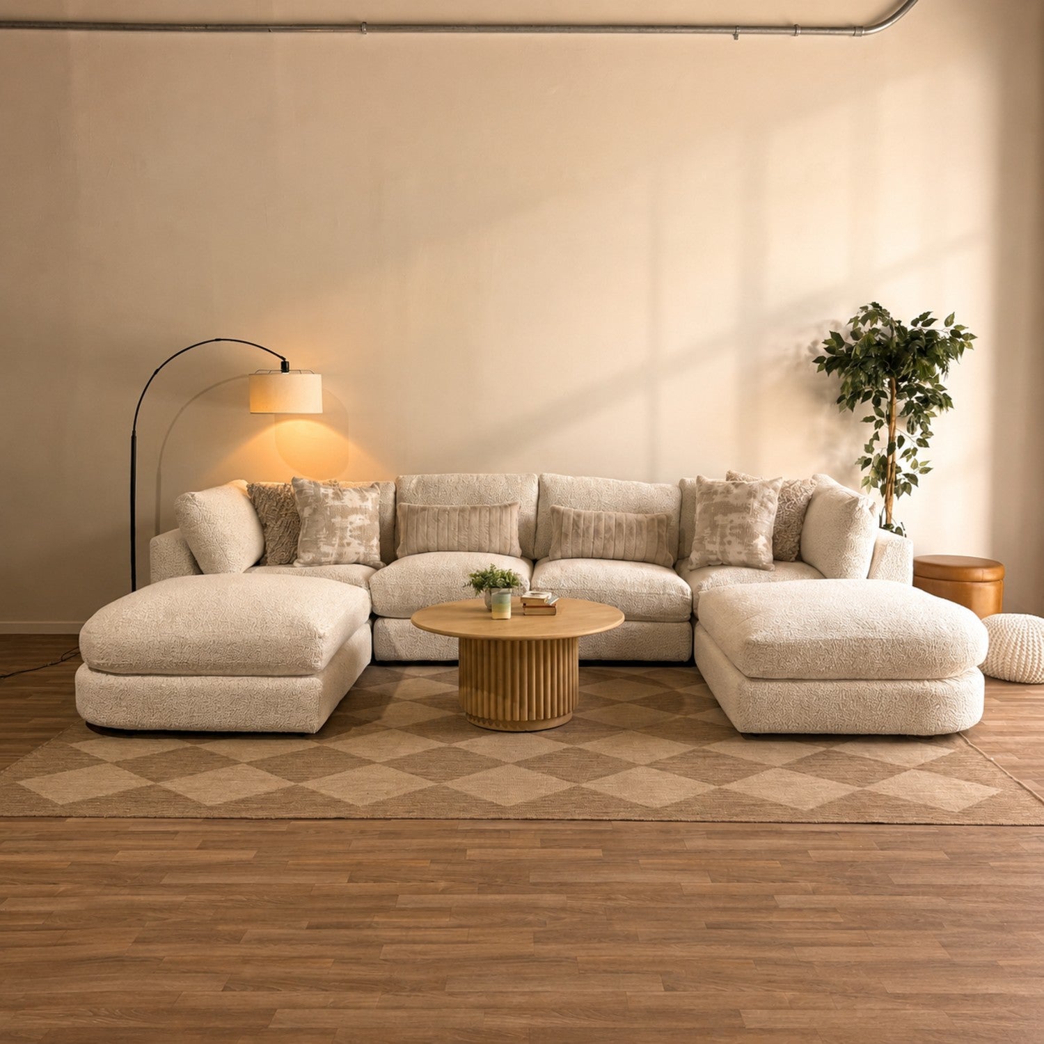 Georgia Double Chaise Sectional in Cream Boucle — Kindred Couches