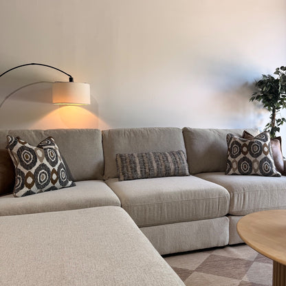 Oak Sofa + Ottoman in Beige Performance Fabric