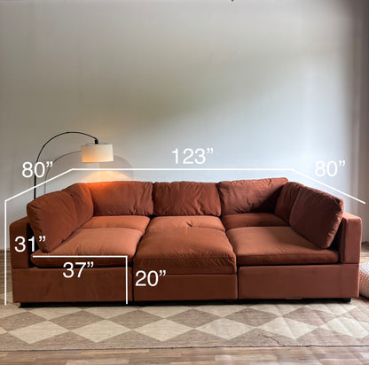 Albany Park Kova Modular Couch Pit in Rust Performance Velvet
