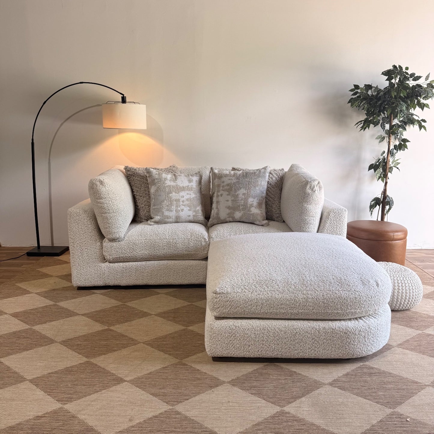 Georgia Loveseat + Ottoman in Cream Boucle