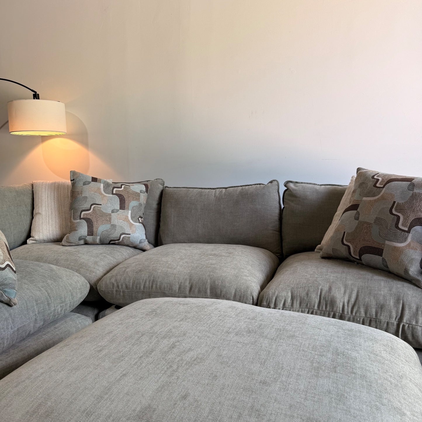 Mesa L-Shape Enclosed Sectional w/ Ottoman in Sage Green Chenille