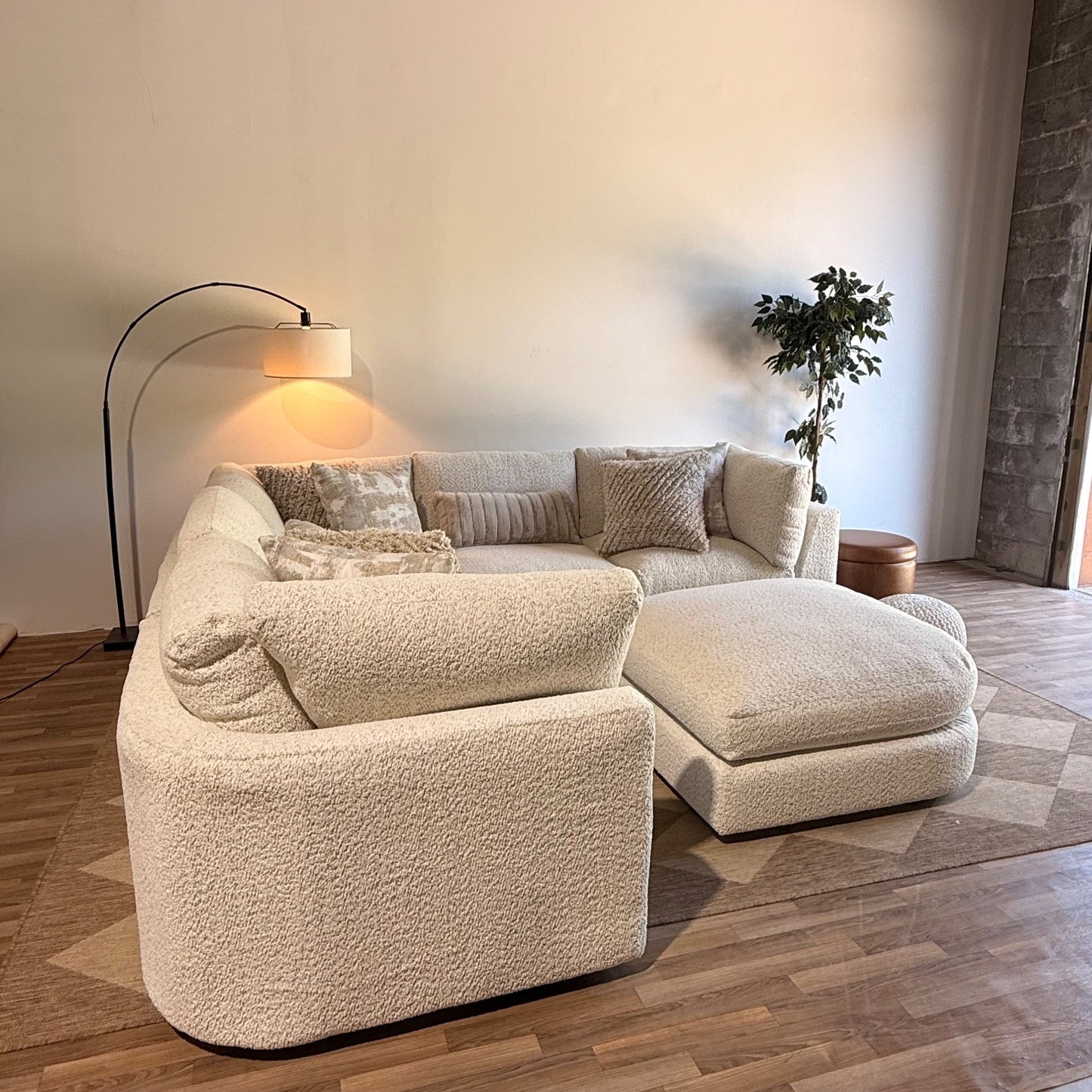 Georgia Corner Sectional + Ottoman in Cream Boucle