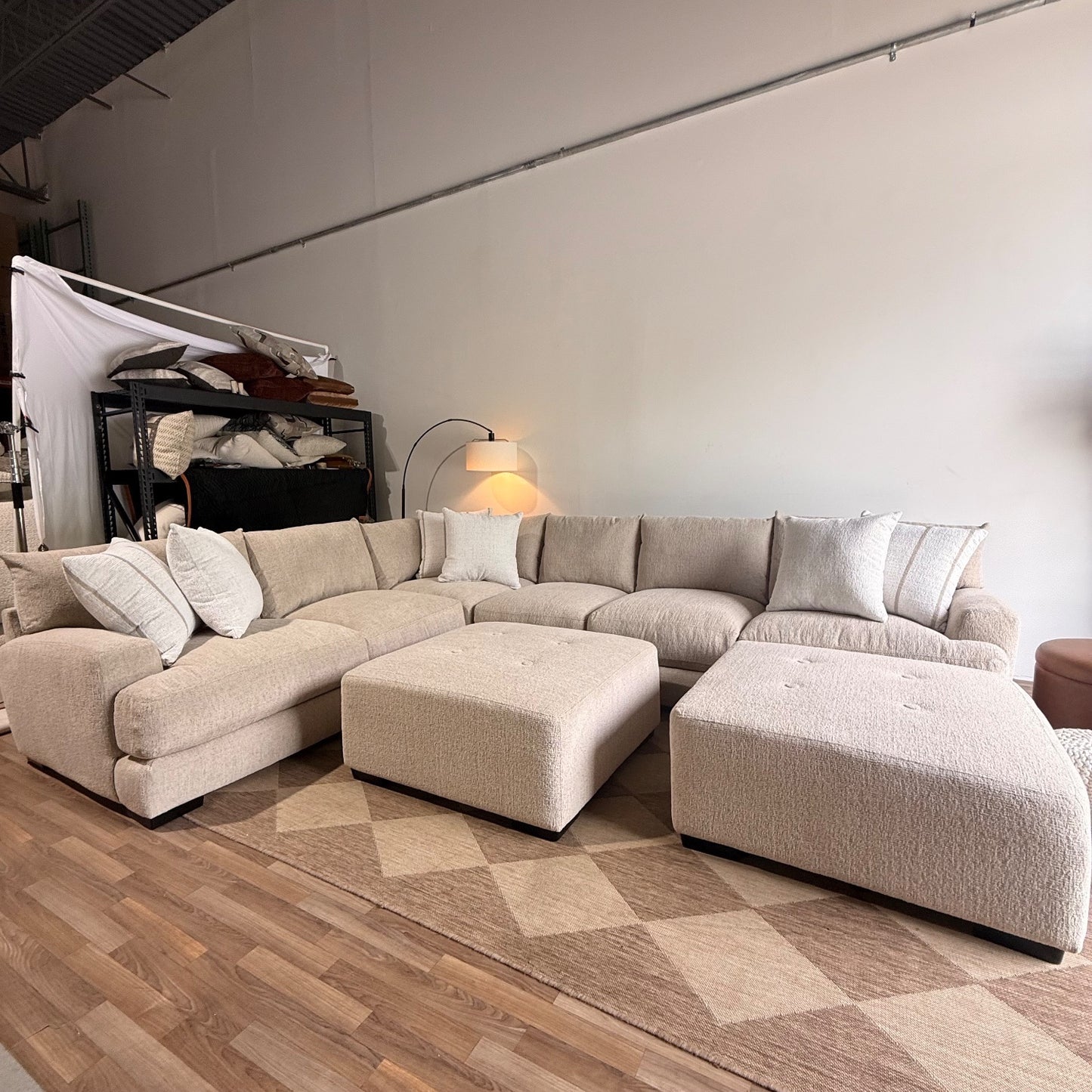 Parker Grand Corner + 2 Ottoman Sectional in Beige — Kindred Couches