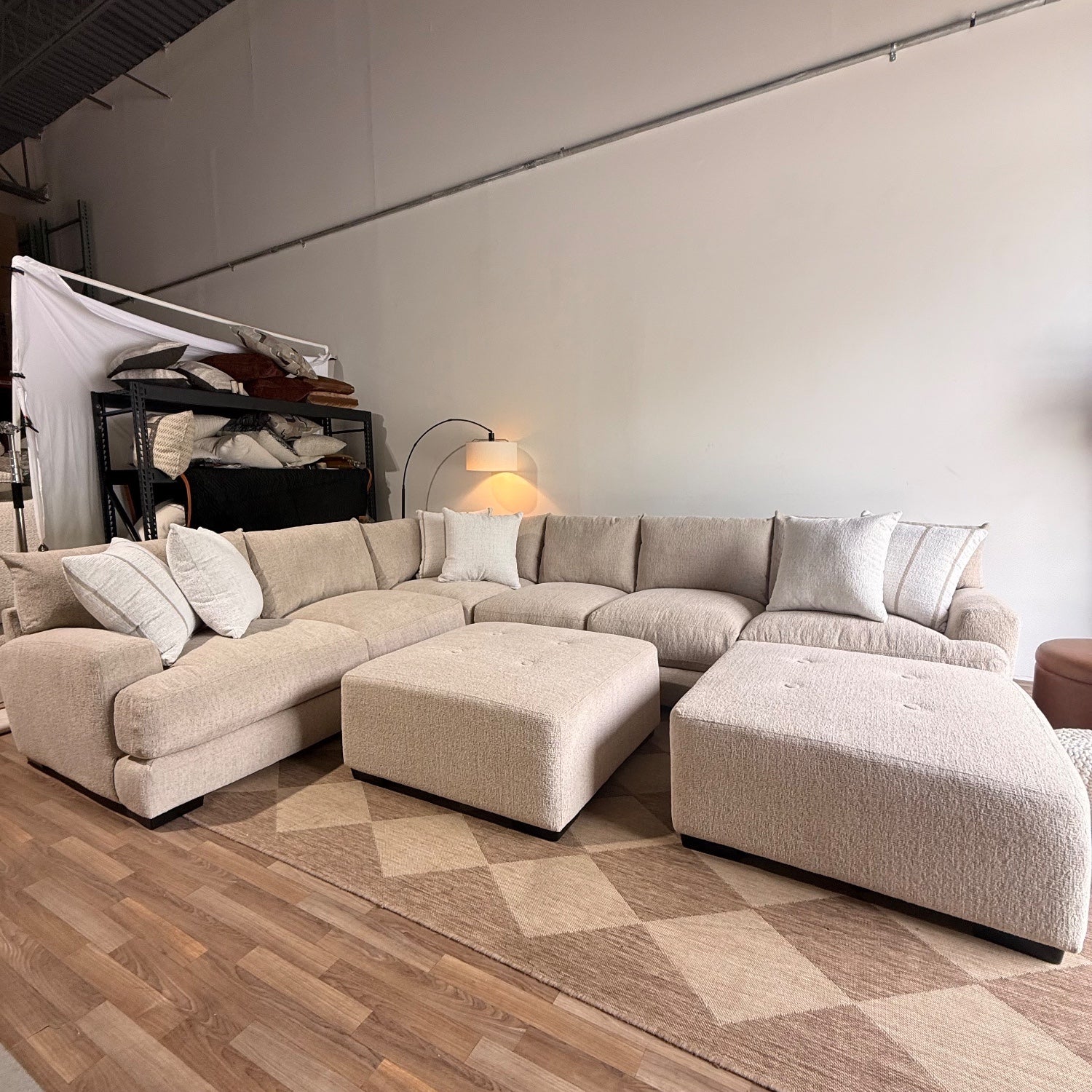 Parker Grand Corner + 2 Ottoman Sectional in Beige — Kindred Couches