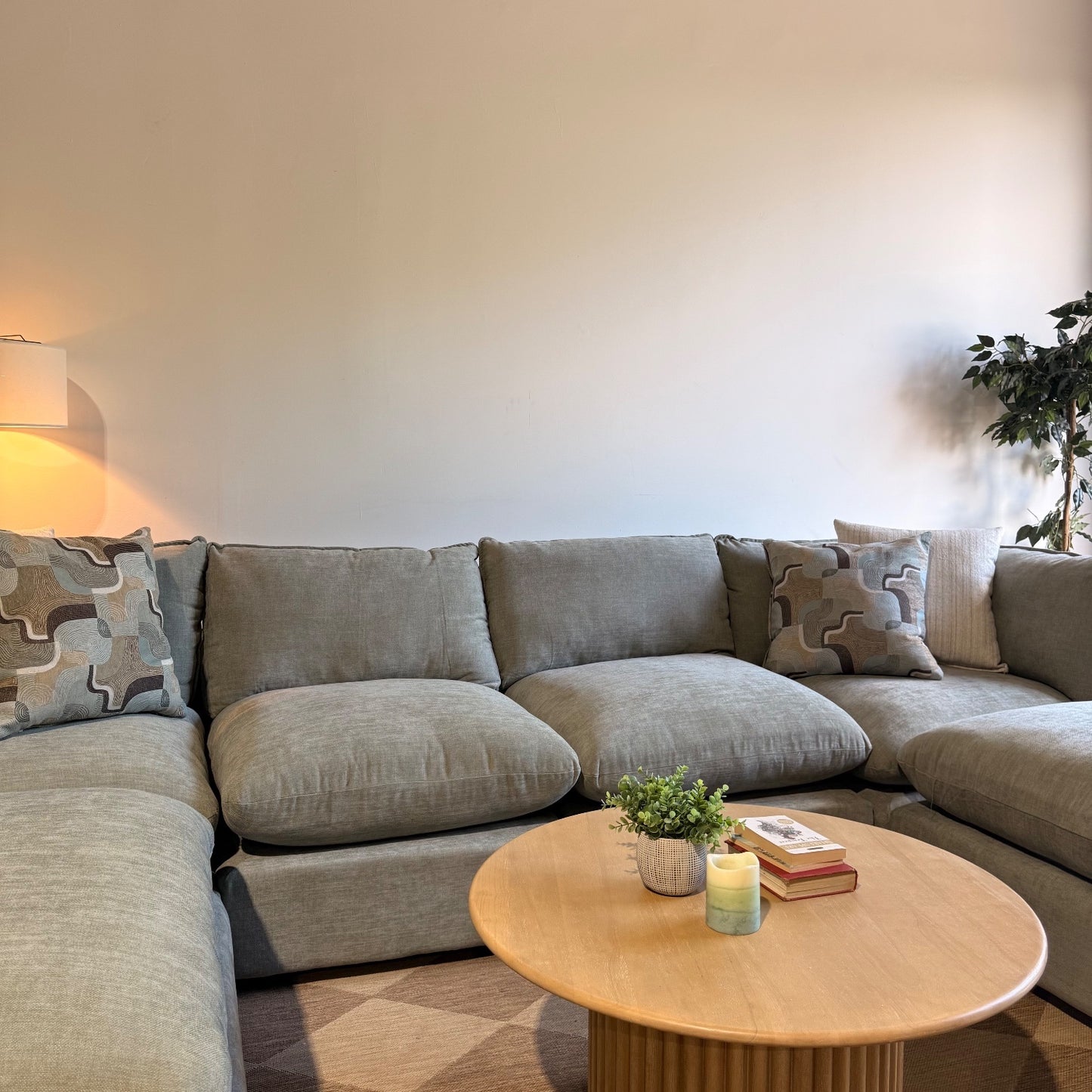 Mesa Double Chaise Sectional in Sage Green Chenille
