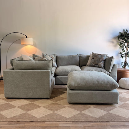 Mesa L-Shape Enclosed Sectional w/ Ottoman in Sage Green Chenille