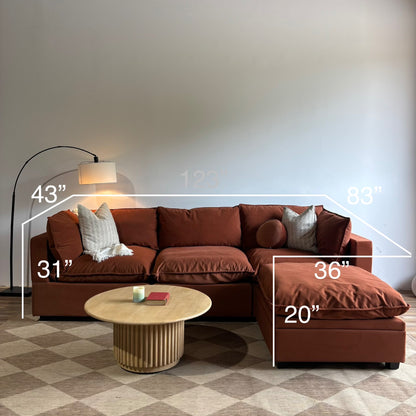 Albany Park Kova Modular Sofa + Storage Ottoman in Rust Performance Velvet