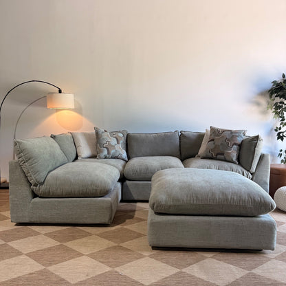 Mesa L-Shape Sectional + Ottoman in Sage Green Chenille