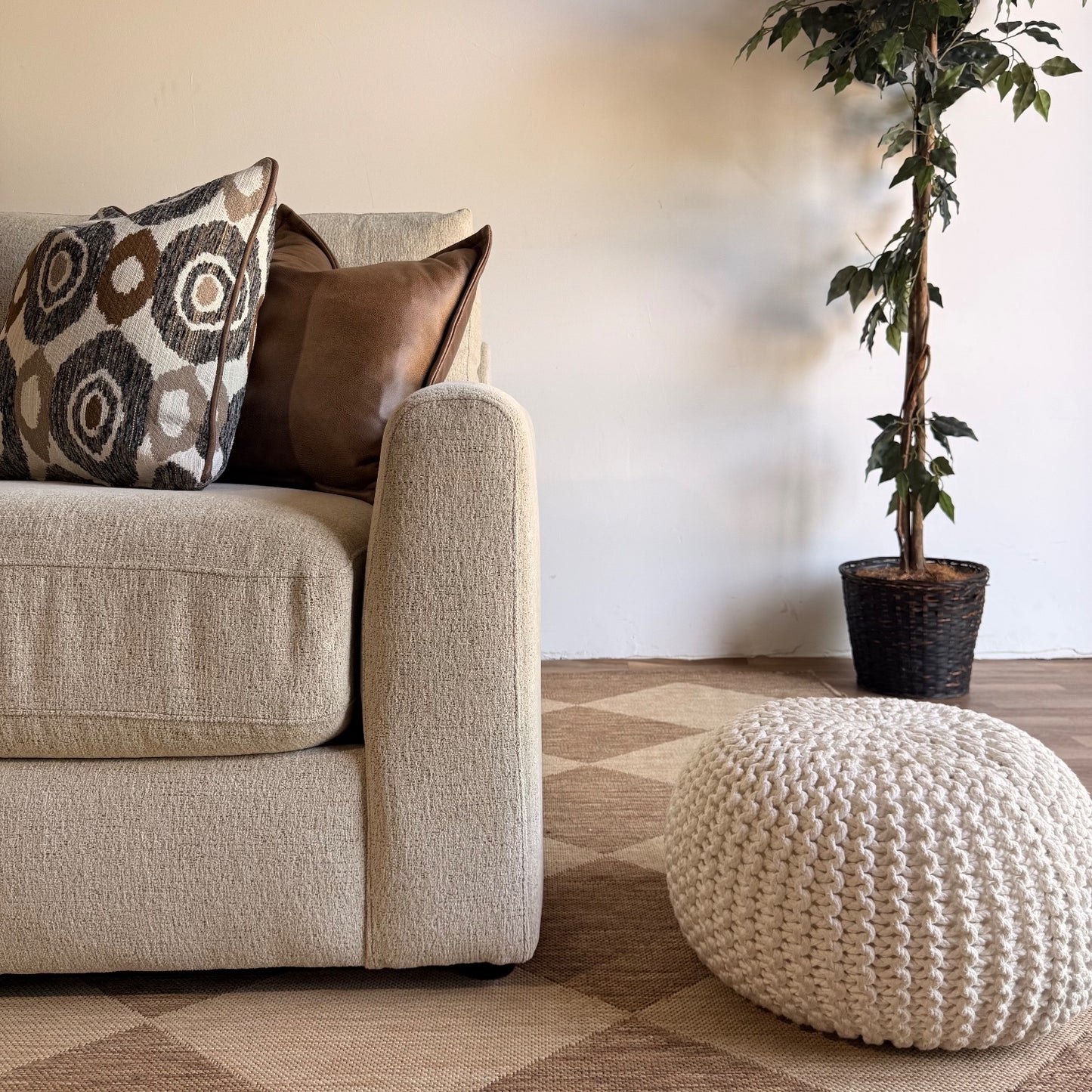Oak U-Shape Enclosed in Beige Performance Fabric