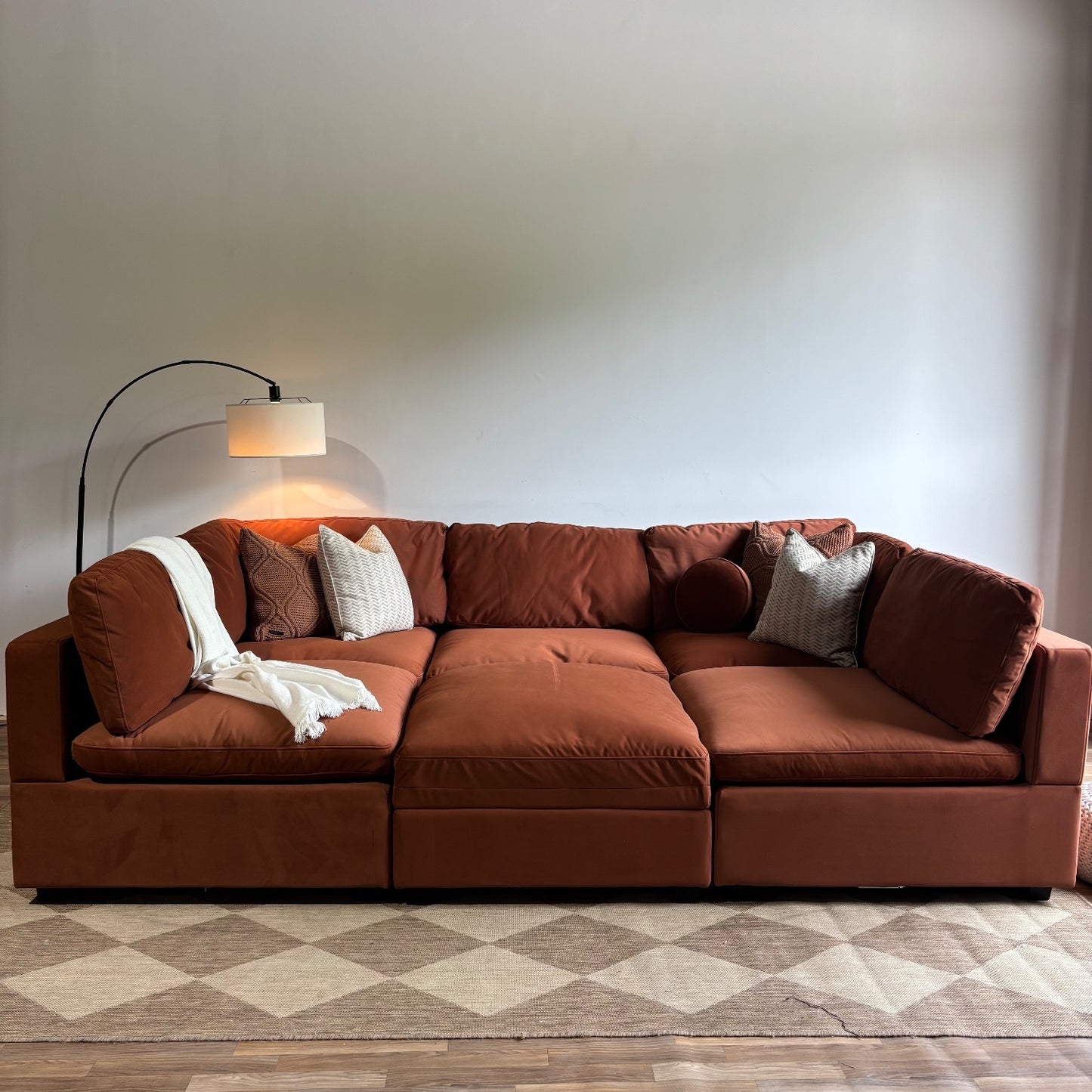 Albany Park Kova Modular Couch Pit in Rust Performance Velvet
