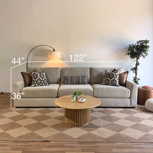 Oak Sofa in Beige Performance Fabric