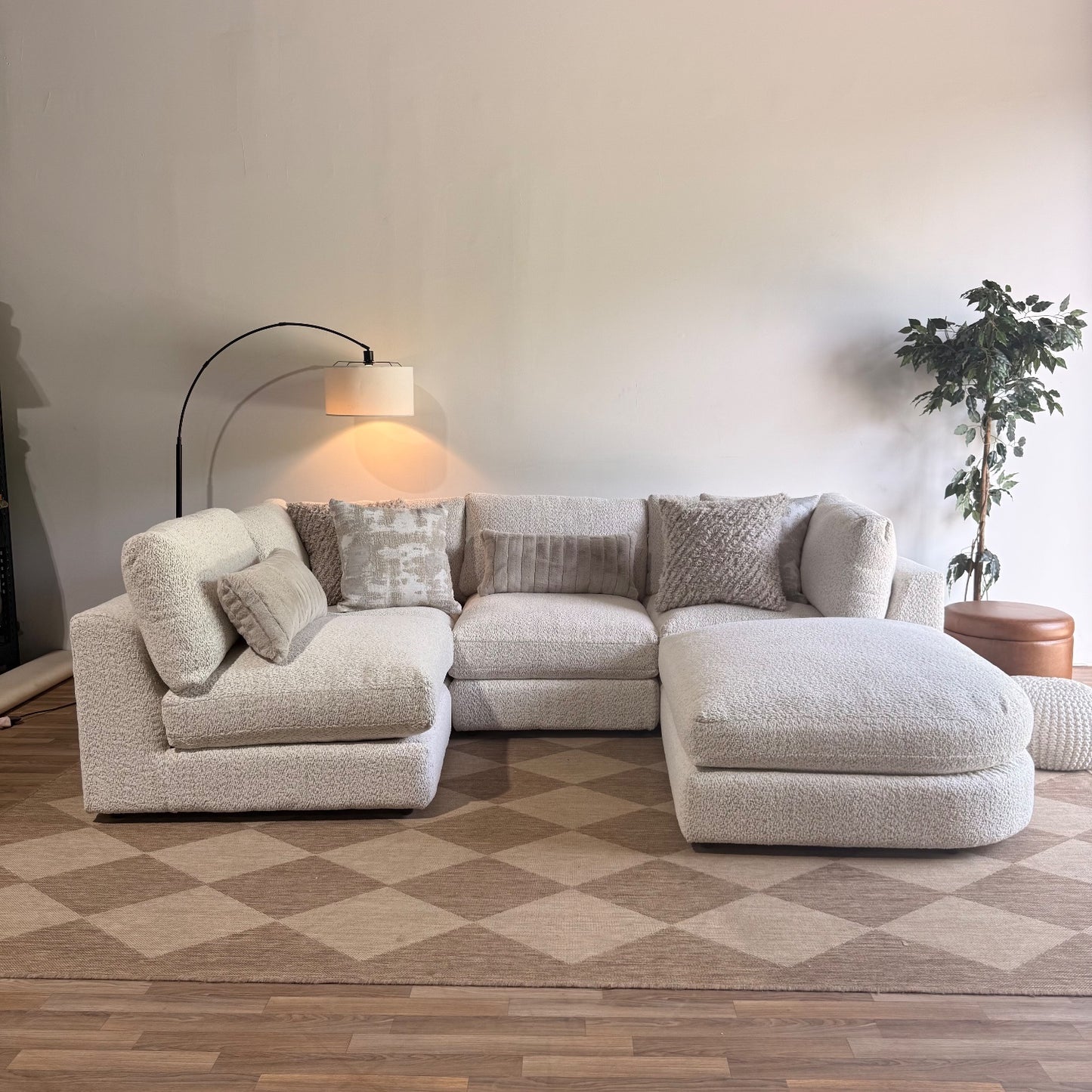 Georgia L-Shape Sectional + Ottoman in Cream Boucle