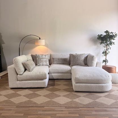 Georgia L-Shape Sectional + Ottoman in Cream Boucle