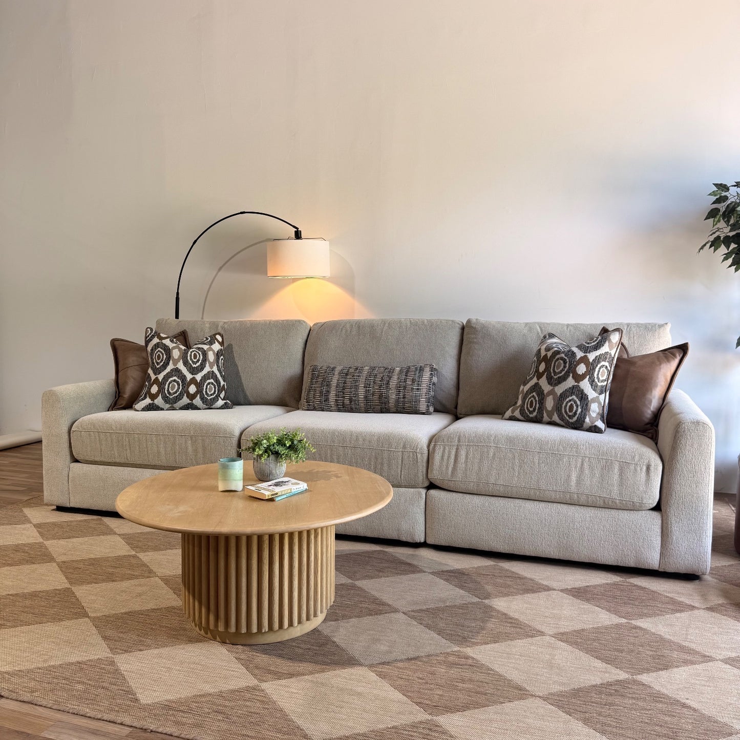 Oak Sofa in Beige Performance Fabric