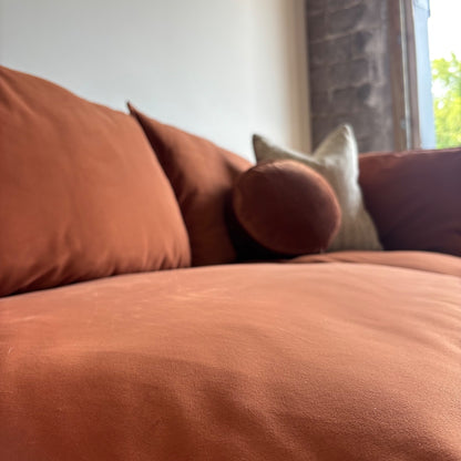 Albany Park Kova Modular Sofa + Storage Ottoman in Rust Performance Velvet