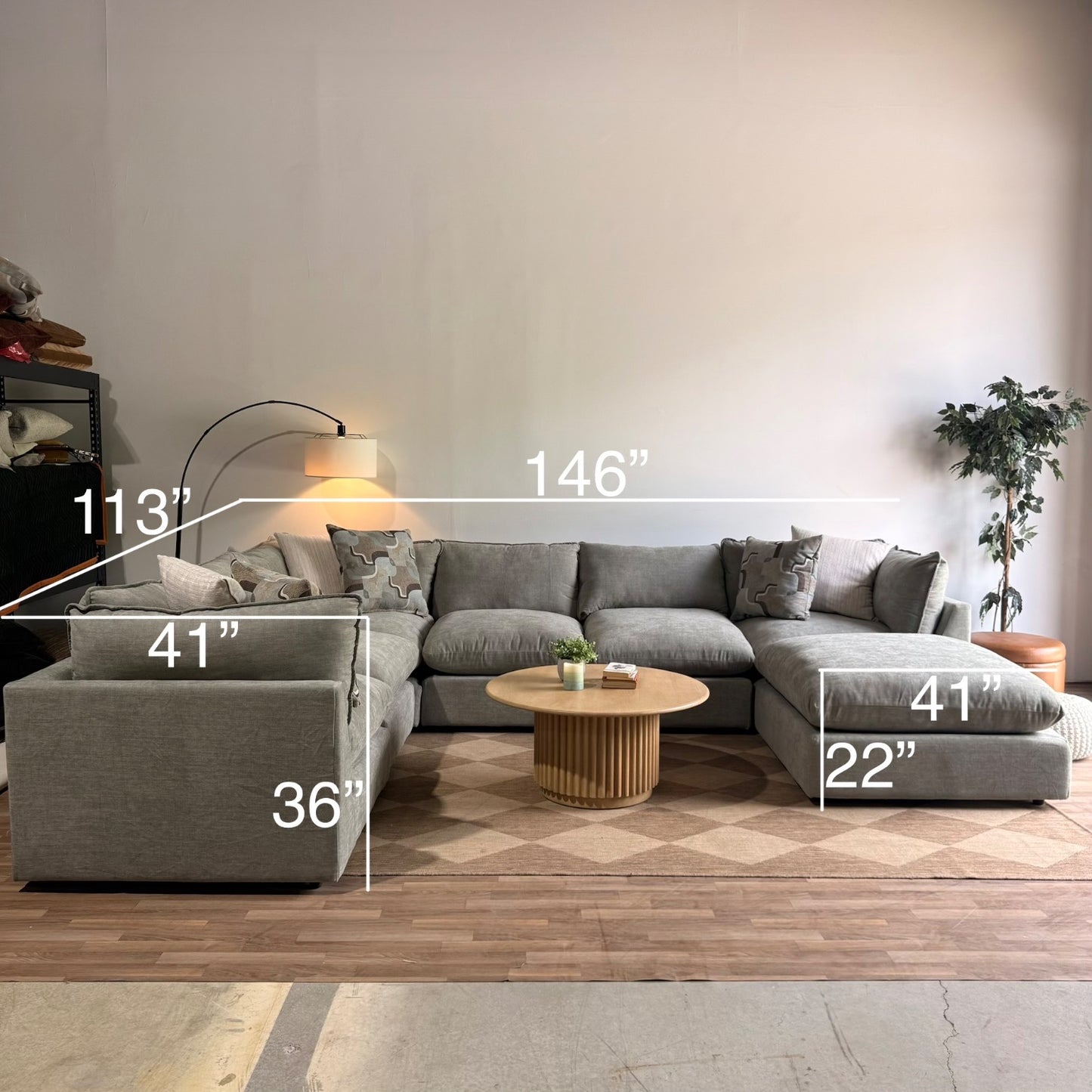 Mesa Grand Corner Sectional + Ottoman in Sage Green Chenille