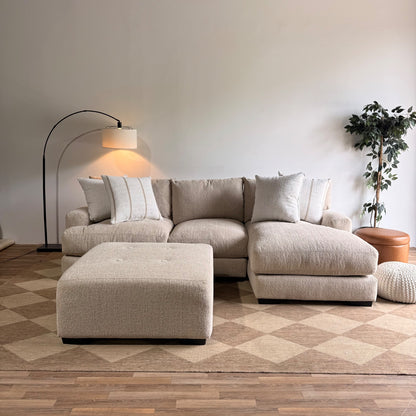 Parker Right Chaise Sectional + Ottoman in Beige Chenille — Kindred Couches