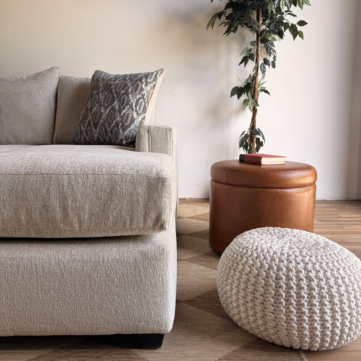 Carter Sectional + Ottoman in Beige Fabric