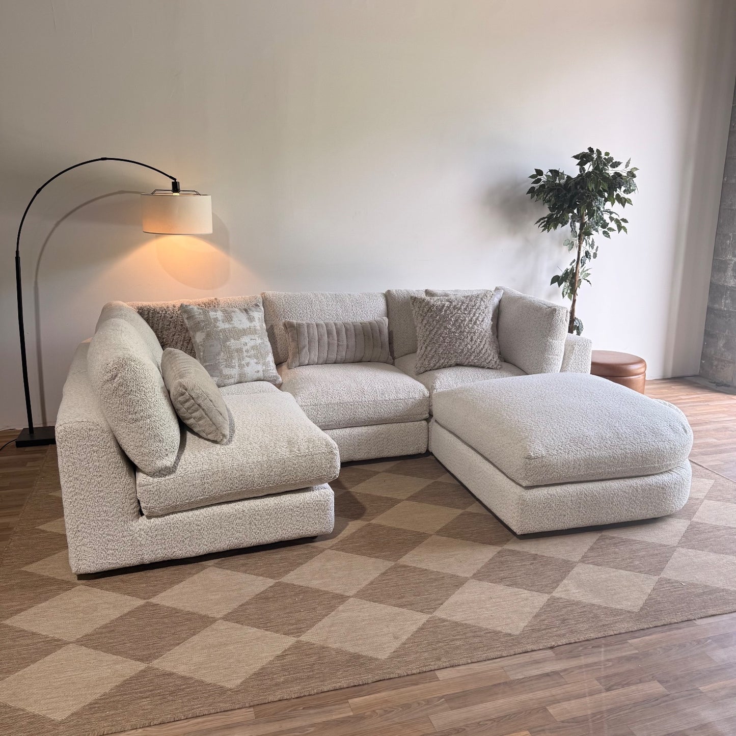 Georgia L-Shape Sectional + Ottoman in Cream Boucle
