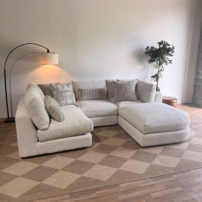 Georgia L-Shape Sectional + Ottoman in Cream Boucle