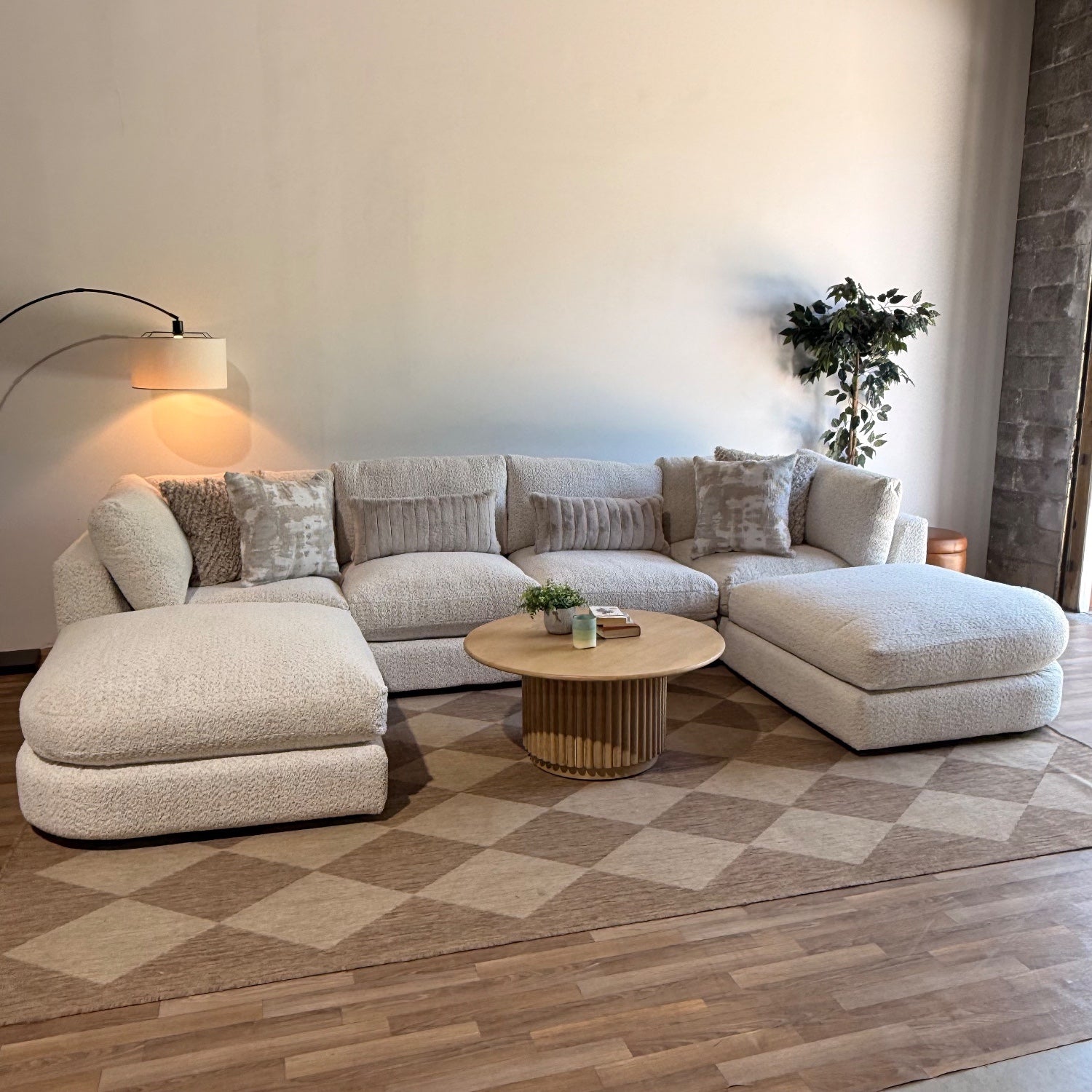 Georgia Double Chaise Sectional in Cream Boucle — Kindred Couches