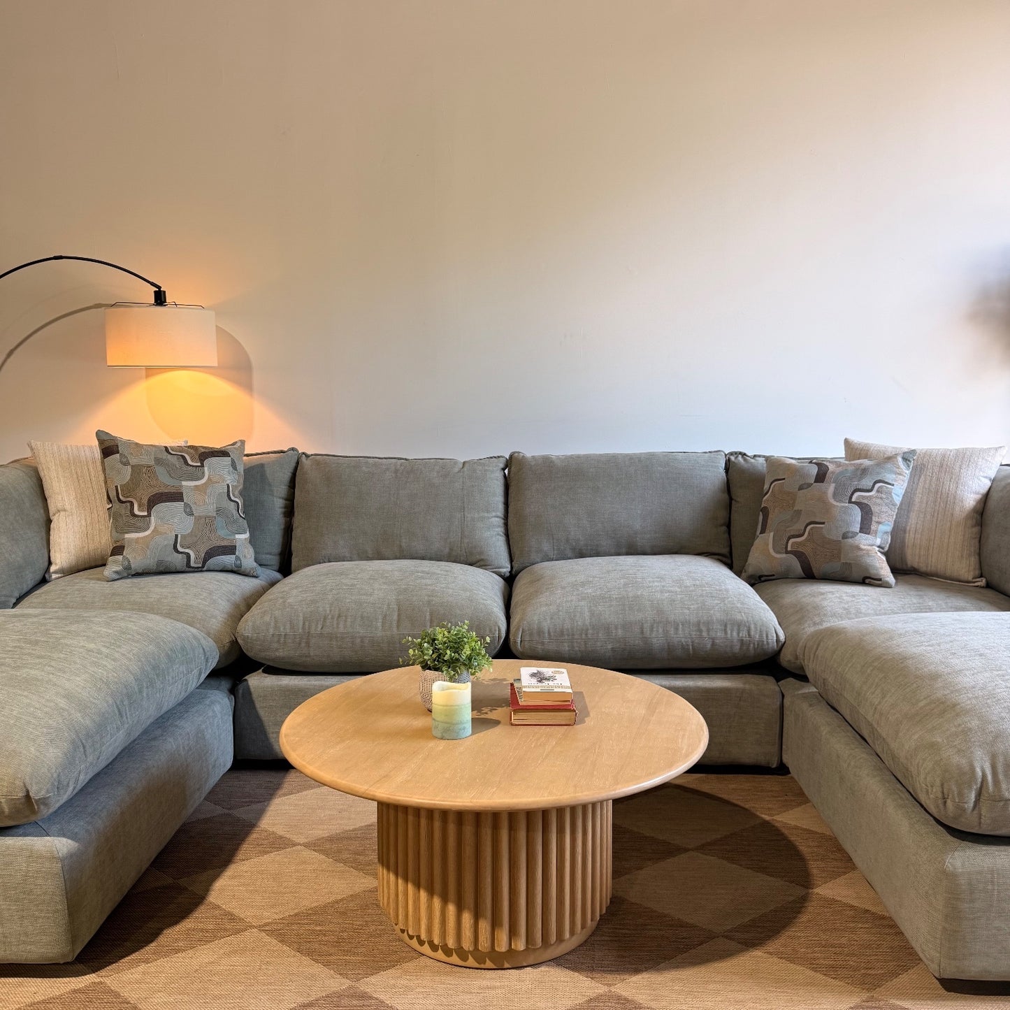 Mesa Double Chaise Sectional in Sage Green Chenille