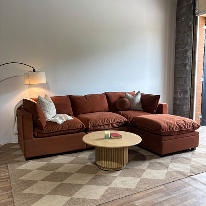 Albany Park Kova Modular Sofa + Storage Ottoman in Rust Performance Velvet