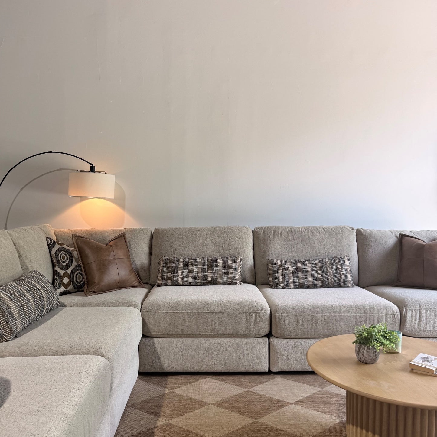 Oak Grand Corner Sectional in Beige Performance Fabric