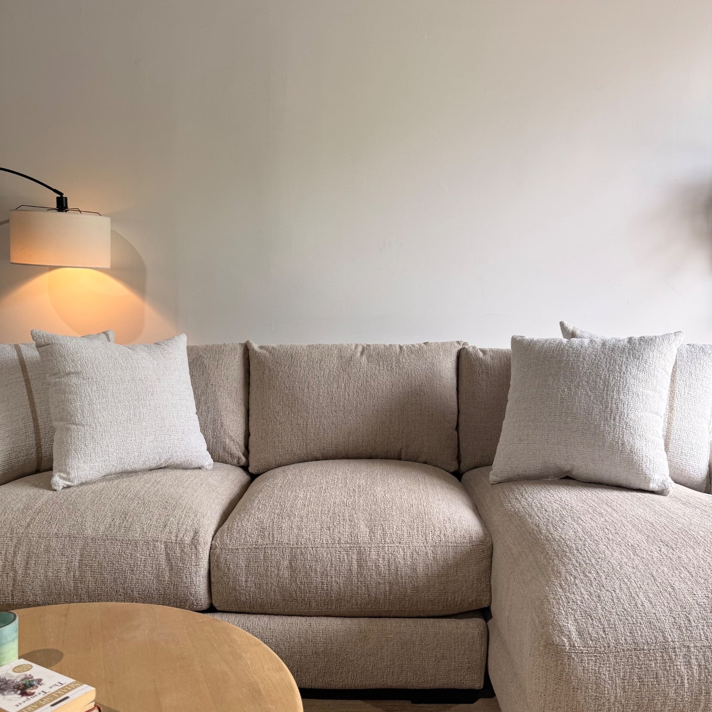 Parker Right Chaise Sectional in Beige Chenille — Kindred Couches