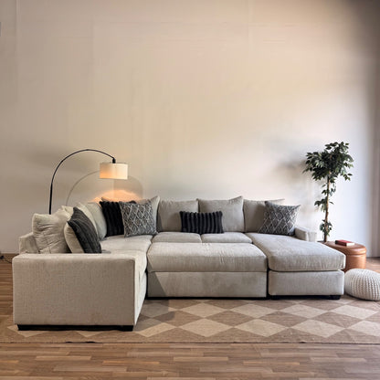 Carter Sectional + Ottoman in Beige Fabric