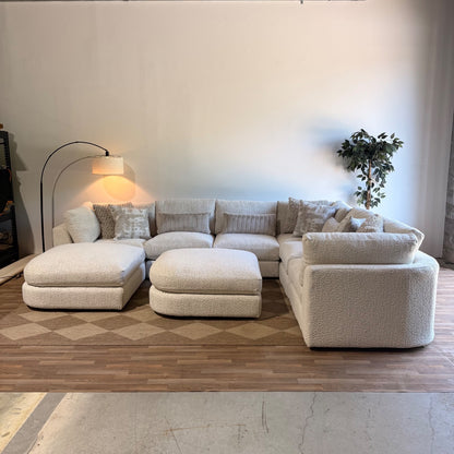 Georgia Grand Corner Sectional + 2 Ottomans in Cream Boucle