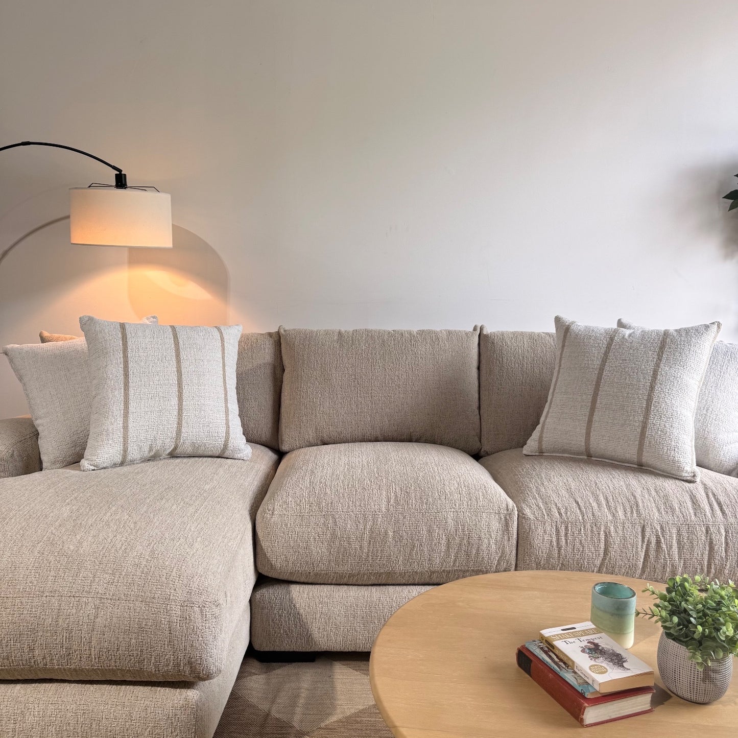 Parker Left Chaise Sectional in Beige Chenille — Kindred Couches
