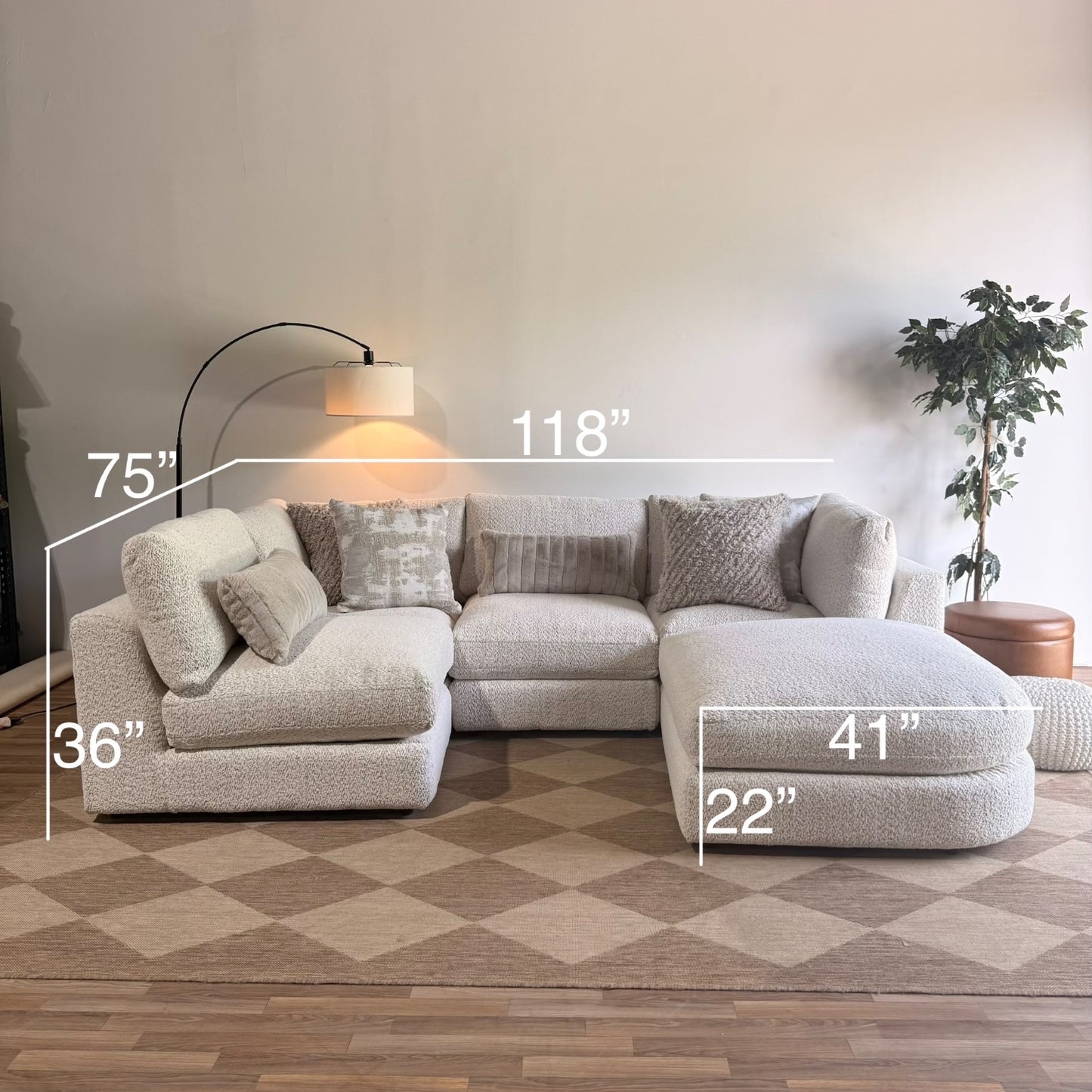 Georgia L-Shape Sectional + Ottoman in Cream Boucle