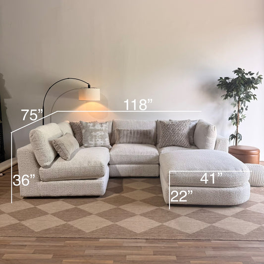 Georgia L-Shape Sectional + Ottoman in Cream Boucle