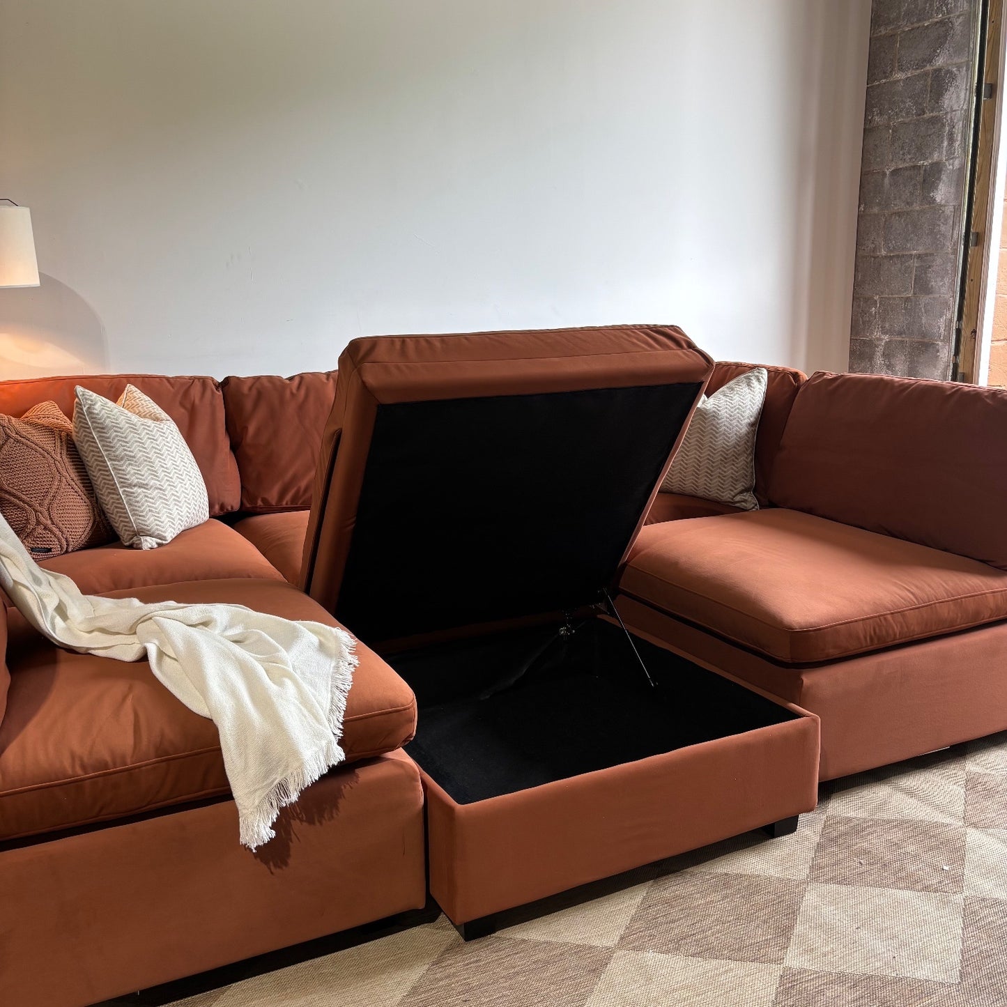Albany Park Kova Modular Couch Pit in Rust Performance Velvet
