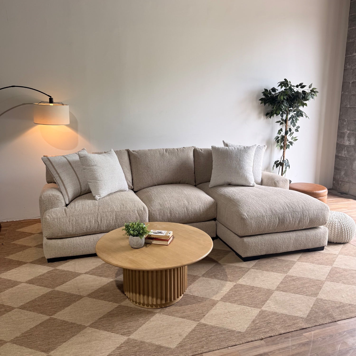 Parker Right Chaise Sectional in Beige Chenille — Kindred Couches