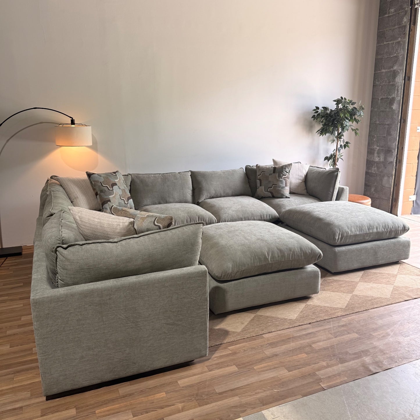 Mesa Grand Corner Sectional + 2 Ottomans in Sage Green Chenille