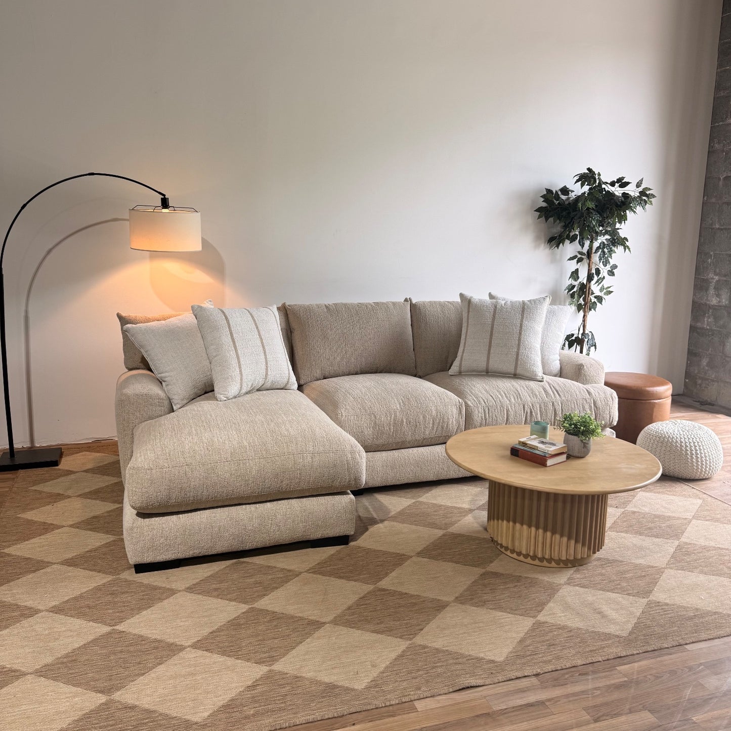 Parker Left Chaise Sectional in Beige Chenille — Kindred Couches