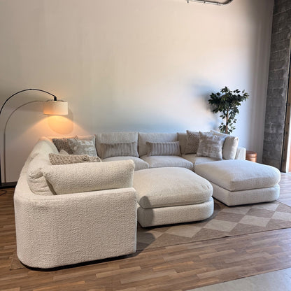 Georgia Grand Corner Sectional + 2 Ottomans in Cream Boucle